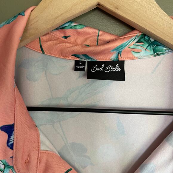 BAD BIRDIE Fresco Short Sleeve Polo‎ Shirt Large Pink Green Floral Golf Casual - Picture 6 of 13